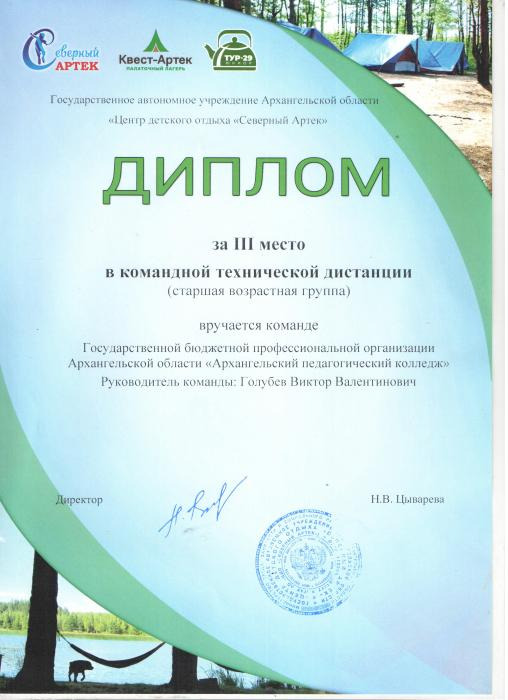 Диплом за 3 место в командной технической дистанции